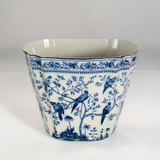 Chinoiserie Bird & Floral Cachepot / Jardinière with Cobalt Blue Scrollwork Ground — listing 4