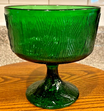 Vintage Green Glass Compote with Scrolled Stem and Ruffled Bowl — listing 5