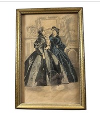 Antique 1869 Les Modes Parisiennes Hand-Colored Fashion Engraving, Framed 10 x 12 — listing 6