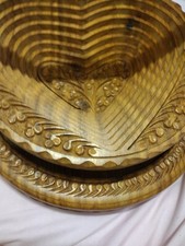 Vintage Hand-Carved Wooden Fruit Set with Rattan Gondola Basket, Made in Portugal (15" wide) — listing 4