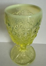 Antique Vaseline Uranium Glass Goblet, Daisy & Button Pattern, 6 1/4 inches — listing 3