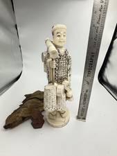 Japanese Carved Bone Okimono of Noh Mask Carver with Signature Cartouche