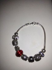 Sterling Silver Snake Chain Charm Bracelet with Heart Lobster Clasp — listing 5