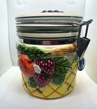 Gourmet Home Accents Ceramic Hinged Canister Set (Pair) with Embossed Fruit Basketweave Design — listing 2