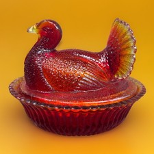 L.E. Smith Amberina Glass Turkey Covered Candy Dish — listing 5