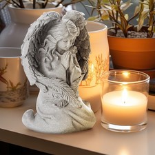 Praying Angel Figurine with Floral Trim and Feathered Wings