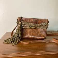 Vintage Black Snakeskin Crossbody Pouch Bag with Thin Shoulder Strap and Flap Snap Closure — listing 5