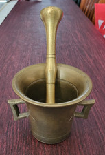 Antique Brass Apothecary Mortar and Pestle with Twin Side Handles