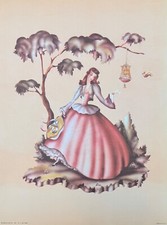 Pair of Vintage Donald Art Co. Victorian Southern Belle Lithograph Prints in Ornate Ivory Frames — listing 5