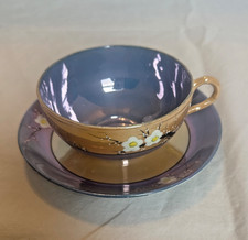 1923 Hand Painted Blue Lustre Tea Set with 8 Cups (Teapot, Sugar, Creamer, Cups & Saucers) — listing 3