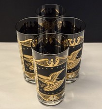 Mid-Century Frosted Highball Glasses with Gold Federal Eagle and Laurel Wreath Motif (Set)