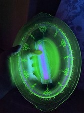 Uranium Green Depression Glass Sherbet/Bread Plate, Cameo 'Ballerina' Pattern, 6 inch — listing 3