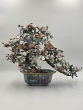 Vintage Chinese Carved Hardstone Flower Tree in Cloisonné Enamel Planter — listing 4