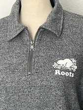 Roots Canada Whistler Quarter-Zip Salt-and-Pepper Sweater with Souvenir Patches, Size L — listing 6