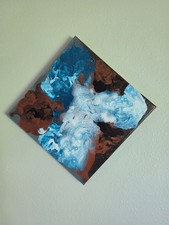 Original Abstract Acrylic Pour Painting with Resin Coat, Black Framed, Red/Gold/Black/White Geode Cell Motif