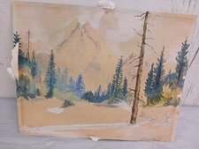 Original Signed Watercolor Landscape Painting, Trees and Hillside, Signed Haughey and Dated 1950 — listing 3