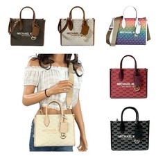 Michael Kors Mirella Small Signature Logo Top-Zip Shopper Tote in Camel/Beige — listing 2
