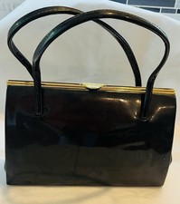 Vintage 1950s-60s Black Leather Frame Handbag with Gold-Tone Clasp — listing 2