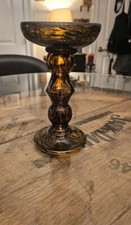 Hand-Blown Amber Tortoise Spot Art Glass Candle Holder / Pillar Stand — listing 2