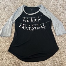 Merry Christmas Tree Raglan Long Sleeve Shirt, Grey and Red, Buffalo Plaid & Leopard Trees, Size XL