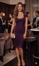 Burgundy Floral Lace Sleeveless Fit-and-Flare Dress with Nude Lining — listing 4