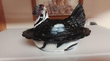Vintage Glass Hen on Nest Covered Dishes - Purple Slag & Green Satin Pair — listing 4