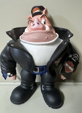Vintage 1990s Applause Harley-Davidson Biker Dude Plush Doll with Vinyl Head, Leather-Style Jacket and Boots, Original Hang Tag