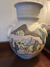 Mexican Hand-Painted Folk Art Pottery Vase with Village Scene — listing 2
