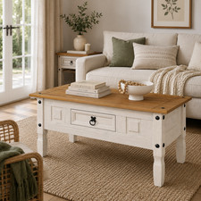French Country Style Knotty Pine Coffee Table with Center Drawer and Cabriole Legs — listing 2