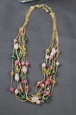 Vintage Triple-Strand Pink Beaded Necklace with Gold-Tone Accent Beads — listing 4