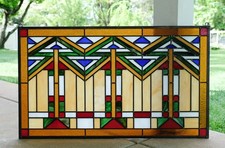 Mission / Arts & Crafts Style Wood Floor Lamp with Stained Glass Shade and Column Nightlight — listing 5