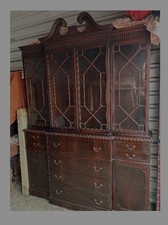 Vintage Mahogany Two-Door China Cabinet with Astragal Glazed Doors and Ball-and-Claw Feet — listing 2