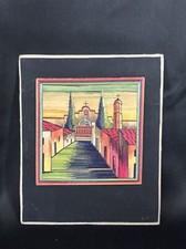 Vintage Asian Woven Straw / Rice Straw Marquetry Village Scene, Framed Under Glass — listing 3