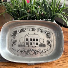 Vintage Pewter "Bless This House" Decorative Bread Tray — listing 5