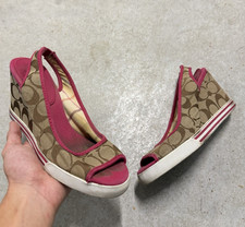 Coach Signature Jacquard Peep-Toe Slingback Wedge Sandals — listing 4