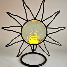 Wrought Iron Sun Face Candle Holder with Cobalt Blue Glass — listing 3