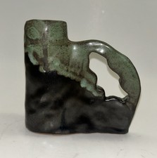 Studio Art Pottery Rectangular Slab-Built Vase with Abstract Textured Design