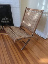Mid-Century Modern Hans Wegner Style Woven Rope Lounge Chair — listing 5