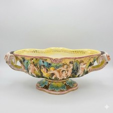 Capodimonte Porcelain Bowl / Cachepot with High-Relief Cherub Scene and Gilt Trim — listing 5