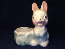 Vintage Ceramic Figural Rabbit Cabbage Leaf Relish / Celery Tray with Bunny Handles — listing 6