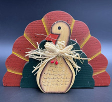 Primitive Folk Art Thanksgiving Turkey Shelf Sitter with Fork Legs and Salt Shaker Hat — listing 5