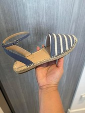 Marc Fisher Black & White Striped Cork Espadrille Platform Wedge Sandals, Size 10M