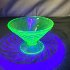 Uranium Green Depression Glass Open Sugar Bowl, Block Optic Pattern, Double-Handled Footed — listing 2