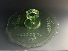 Vintage Art Deco Uranium Glass Serving Platter with Open Handles, Green, 9.5", listing 2