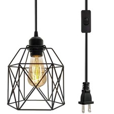Plug-In Pendant Light Cage Shade 7.5" x 11" Distressed Cream Finish — listing 4