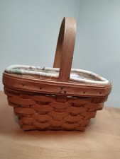 Longaberger Small Handwoven Basket with Leather Handle, Green Trim & Red Accent Band — listing 3