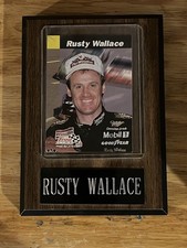 Rusty Wallace NASCAR Trading Card Plaque with Checkered Flag Desk Clock — listing 3