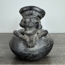 Chimu Style Blackware Pottery Stirrup Vessel with Figural Relief — listing 6