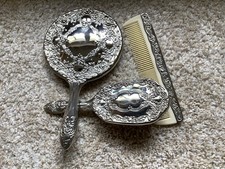 Vintage Silverplate Vanity Set - Hand Mirror, Brush & Ornate Tray — listing 5