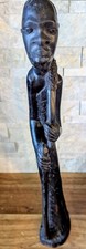 Hand-Carved Tribal Wood Figural Sculpture, Seated Figure with Two Animal/Ancestor Figures — listing 4